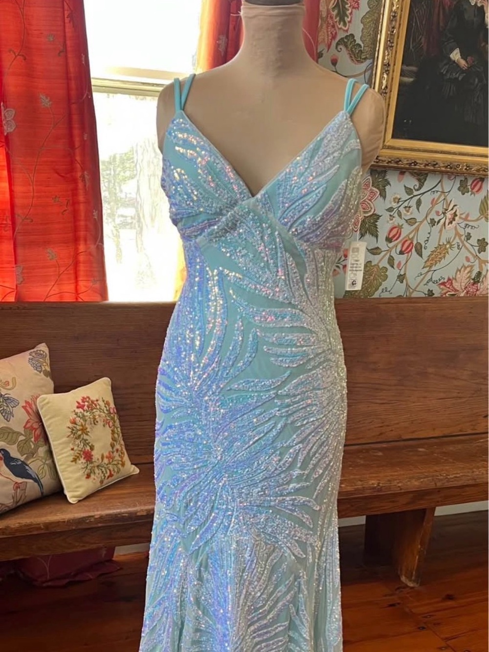 New with Tags Size 11 Light Blue Sequin Evening Formal Long Prom Dress